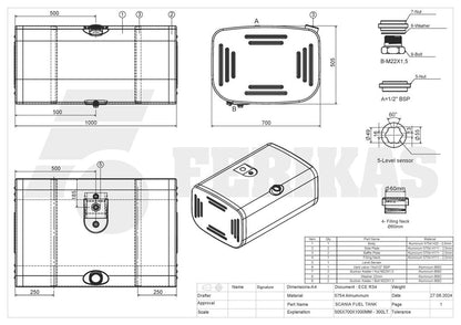 НОВЫЙ Scania 300L топливный бак 505x700x1000