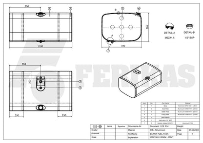 НОВЫЙ Scania 350L топливный бак 505x700x1100