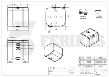НОВЫЙ Scania 300L топливный бак 670x700x735