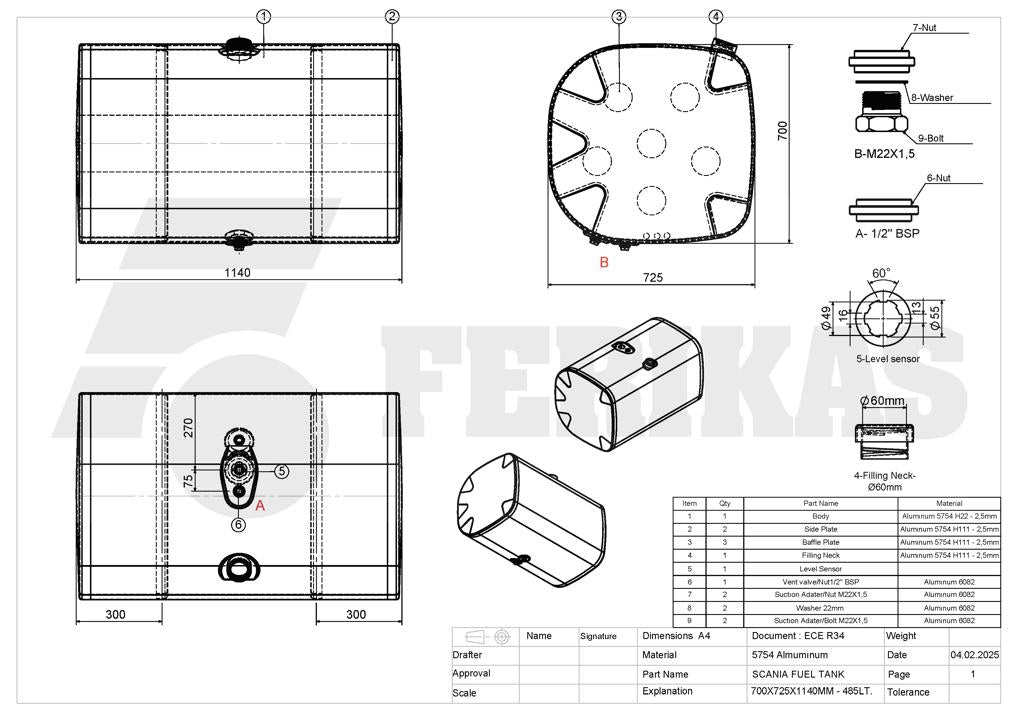 НОВЫЙ Топливный бак Scania 485L 700x725x1140