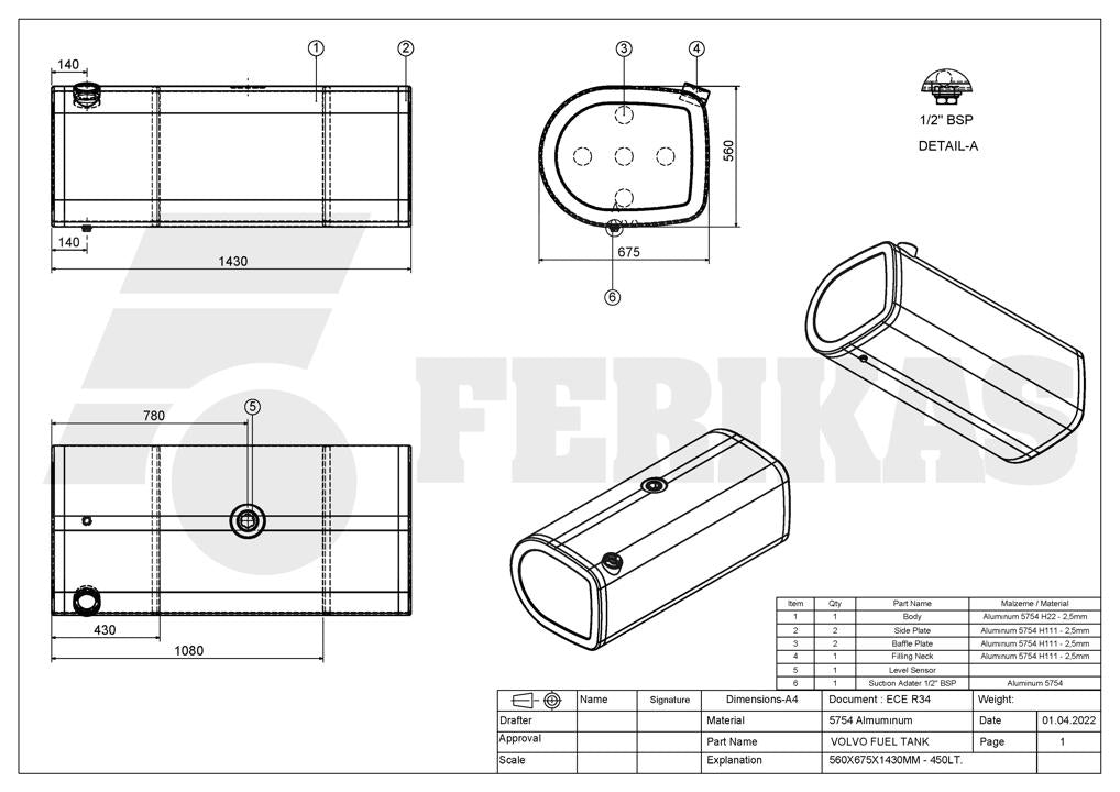 НОВЫЙ Volvo / Renault Топливный бак 450L 560x675x1430