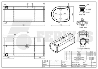 НОВЫЙ Volvo / Renault 475L топливный бак 560x675x1530
