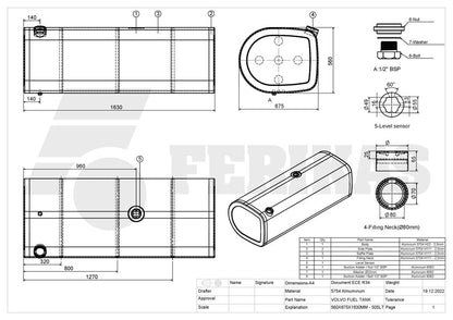 НОВЫЙ Volvo / Renault топливный бак 505L 560x675x1630