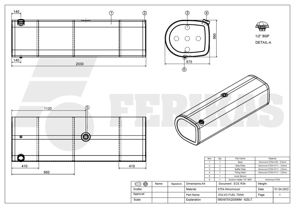 НОВЫЙ Volvo / Renault 625L топливный бак 560x675x2030