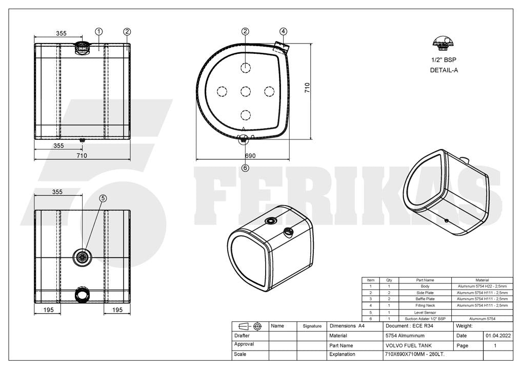 НОВЫЙ Volvo / Renault 280L топливный бак 710x690x710
