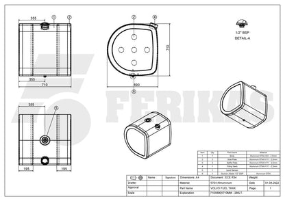 НОВЫЙ Volvo / Renault 280L топливный бак 710x690x710