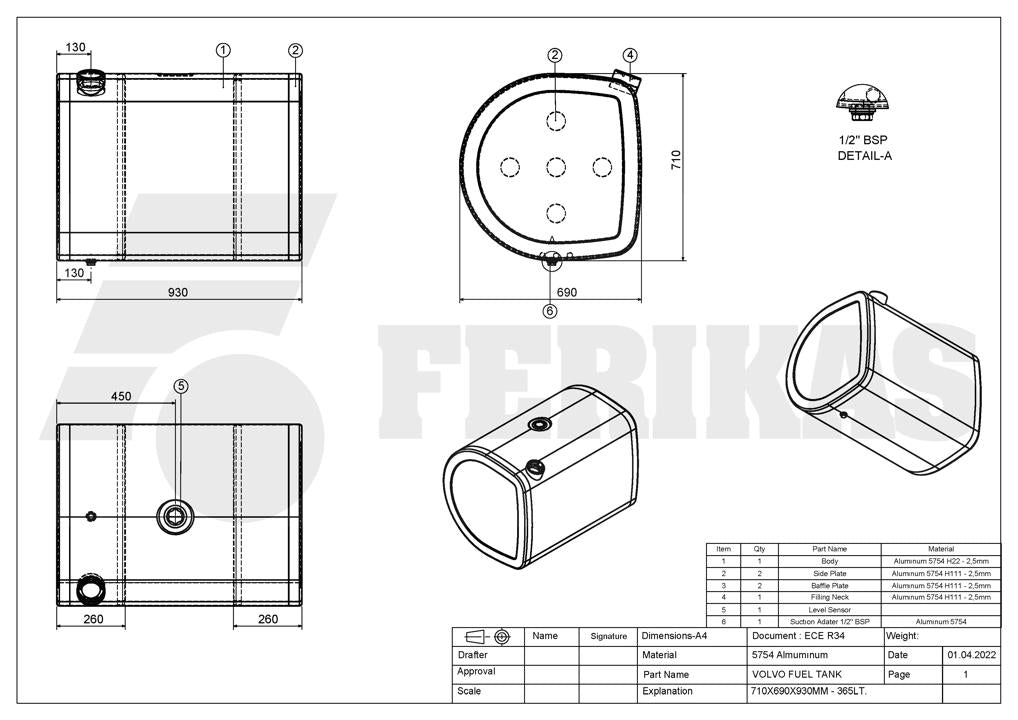НОВЫЙ Volvo / Renault 365L топливный бак 710x690x930